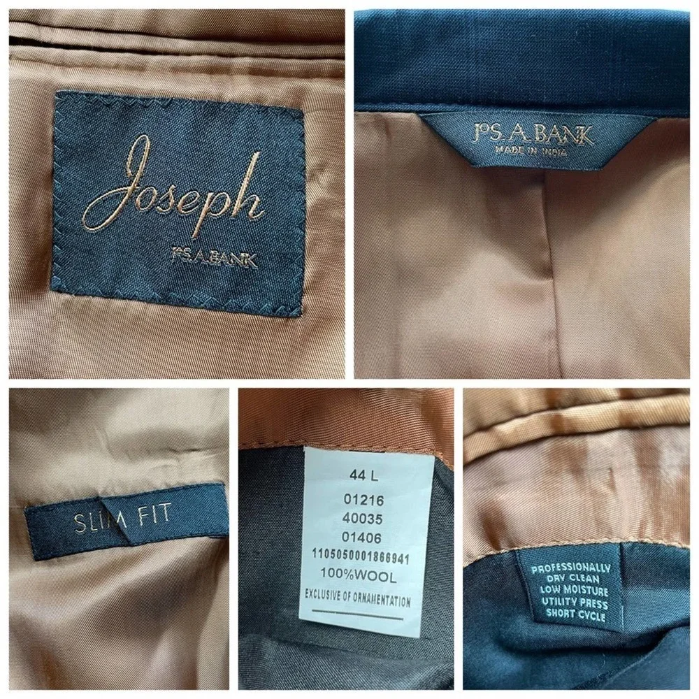 Joseph Jos. A. Bank Suit Jacket Blazer Navy Blue Size 44L Check Sport Coat